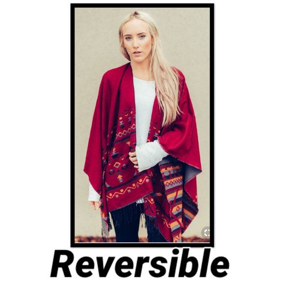 Three Bird Nest Sweaters - REVERSIBLE Poncho in Burgundy & Gray